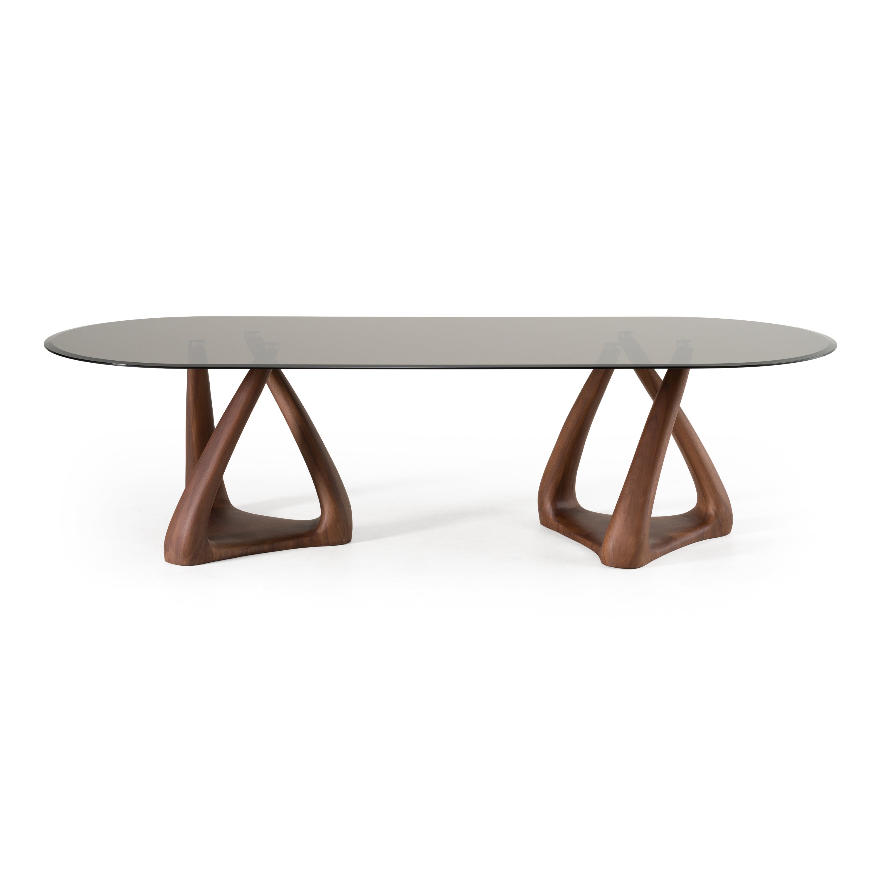 Christy - Mid-Century Modern Grey Glass + Walnut Oval Dining Table - image 2