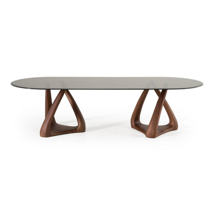 Christy - Mid-Century Modern Grey Glass + Walnut Oval Dining Table - image 2