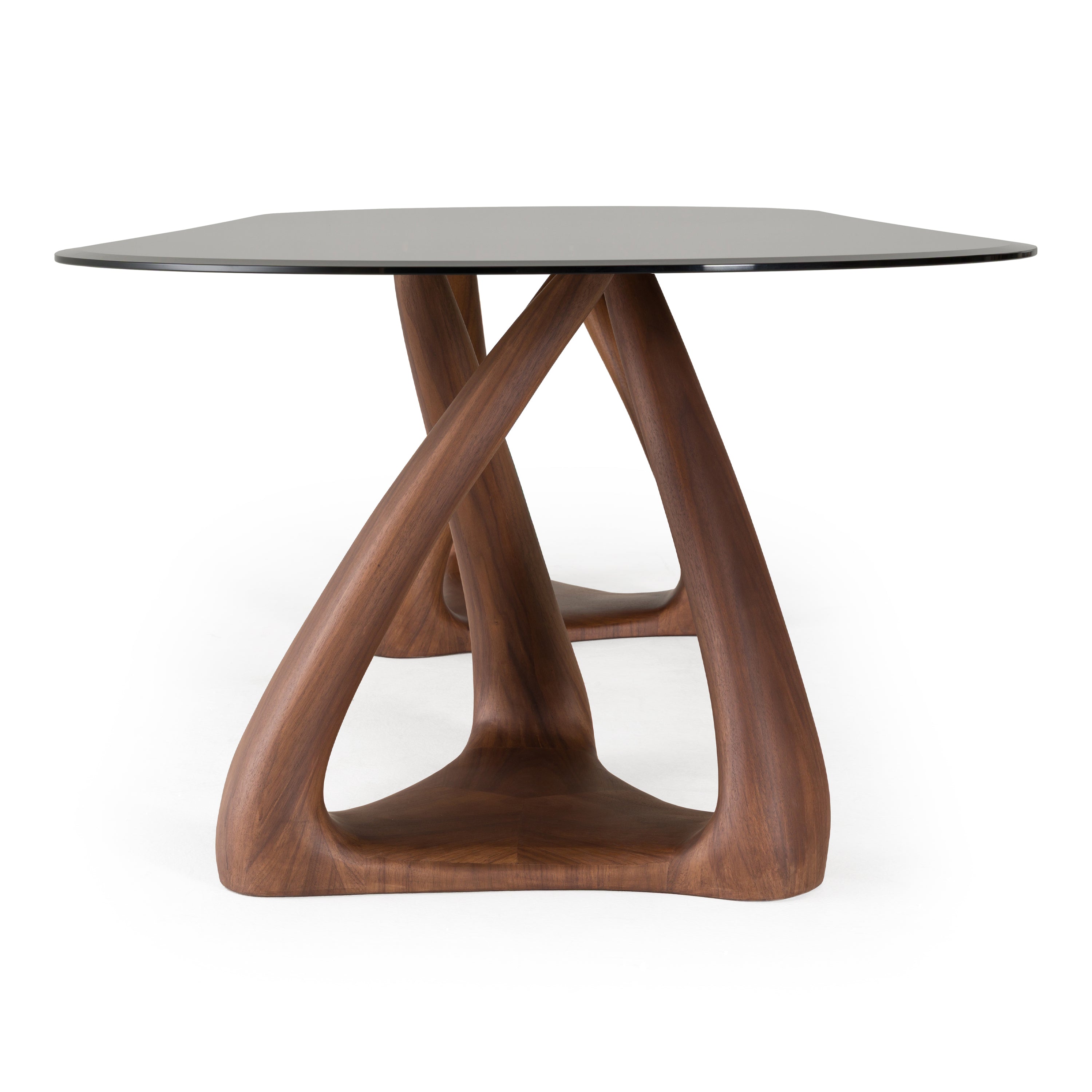 Christy - Mid-Century Modern Grey Glass + Walnut Oval Dining Table - image 3