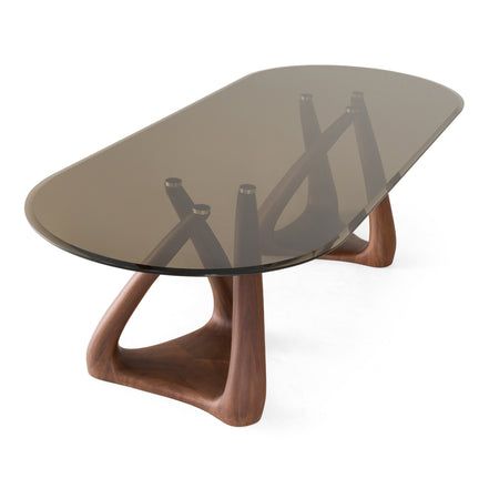 Christy - Mid-Century Modern Grey Glass + Walnut Oval Dining Table - image 4