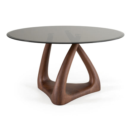 Christy - Mid-Century Modern Grey Glass + Walnut Round Dining Table - image 2