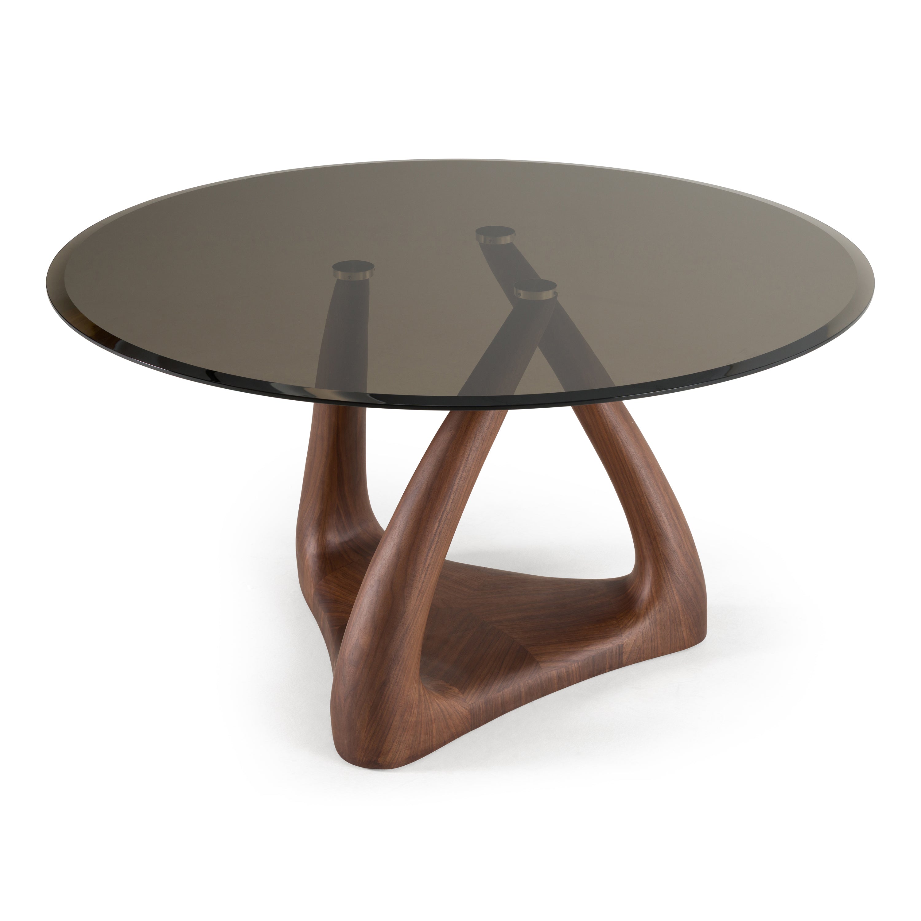 Christy - Mid-Century Modern Grey Glass + Walnut Round Dining Table - image 3