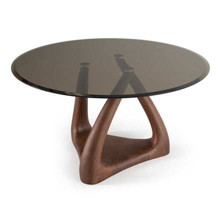 Christy - Mid-Century Modern Grey Glass + Walnut Round Dining Table - image 3