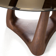Christy - Mid-Century Modern Grey Glass + Walnut Round Dining Table - image 4