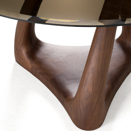Christy - Mid-Century Modern Grey Glass + Walnut Round Dining Table - image 4