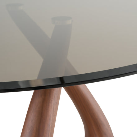 Christy - Mid-Century Modern Grey Glass + Walnut Round Dining Table - image 5