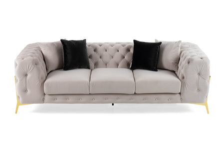 Clarice - Transitional Light Beige Velvet Sofa