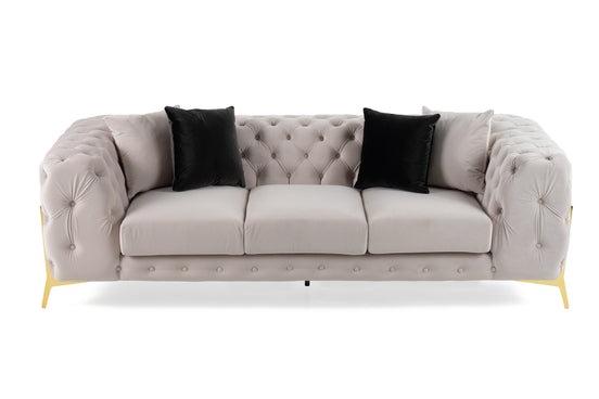 Clarice - Transitional Light Beige Velvet Sofa