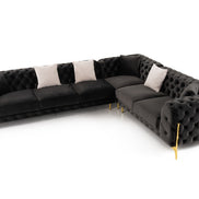 Clarice - Transitional Black Velvet Sectional Sofa