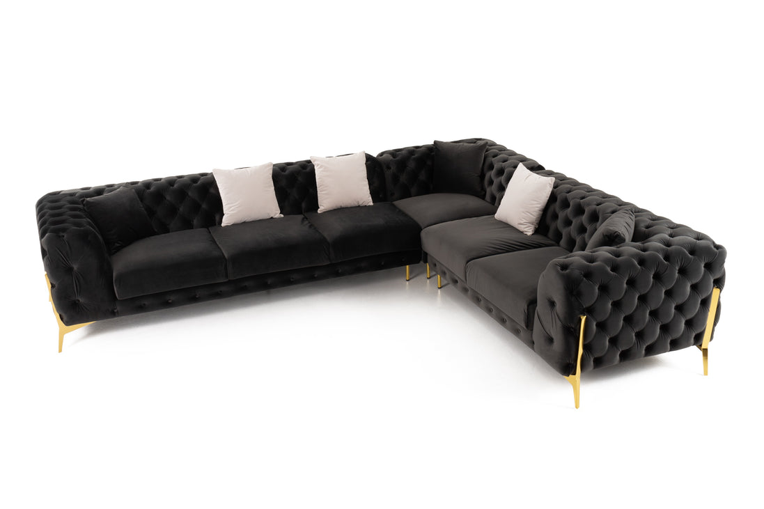 Clarice - Transitional Black Velvet Sectional Sofa