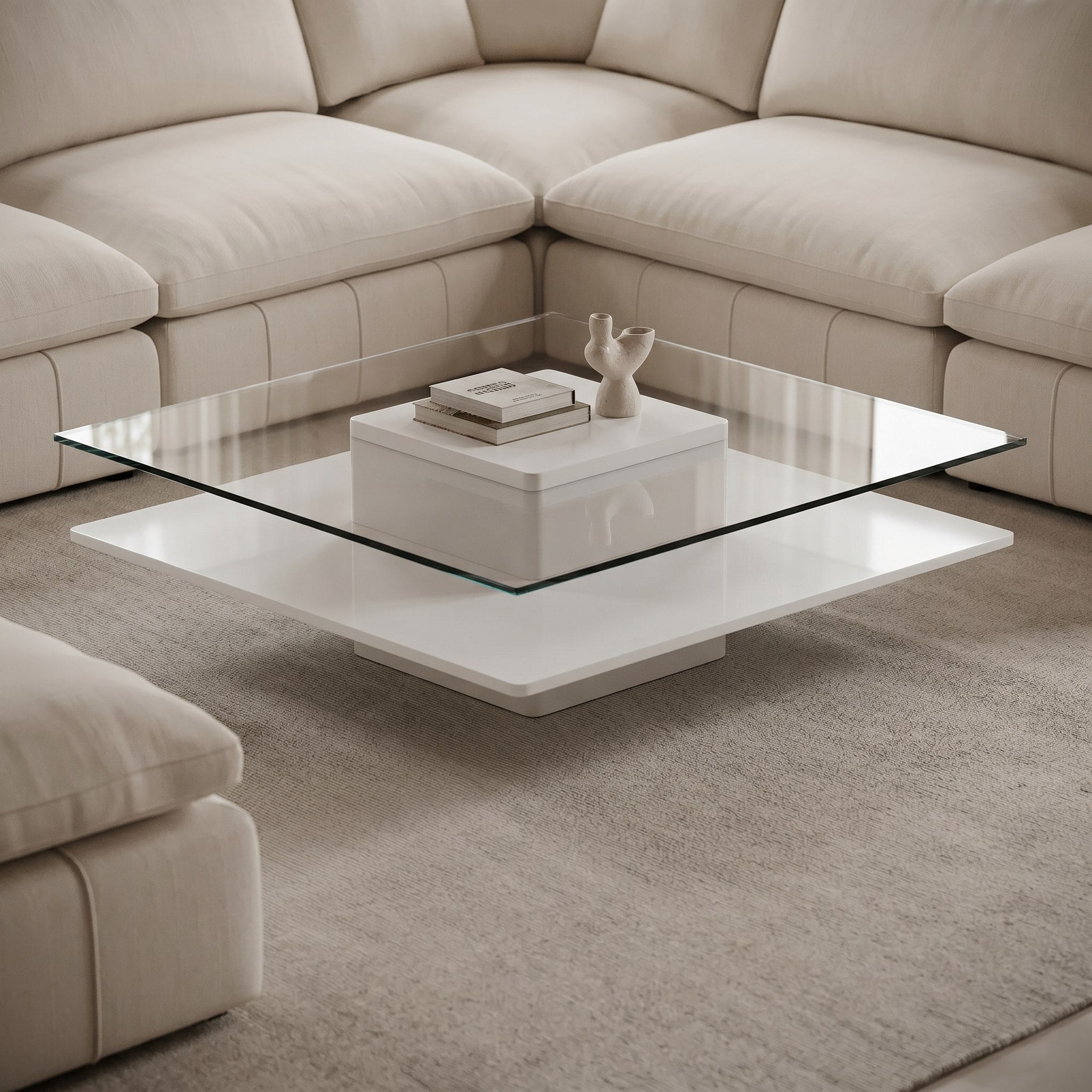 Clarion - Modern White & Clear Glass Coffee Table - image 3