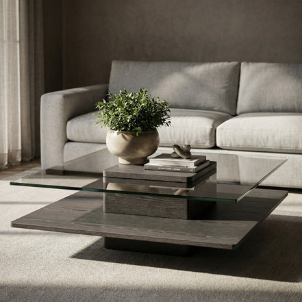 Clarion Modern Grey Elm & Glass Coffee Table - image 4