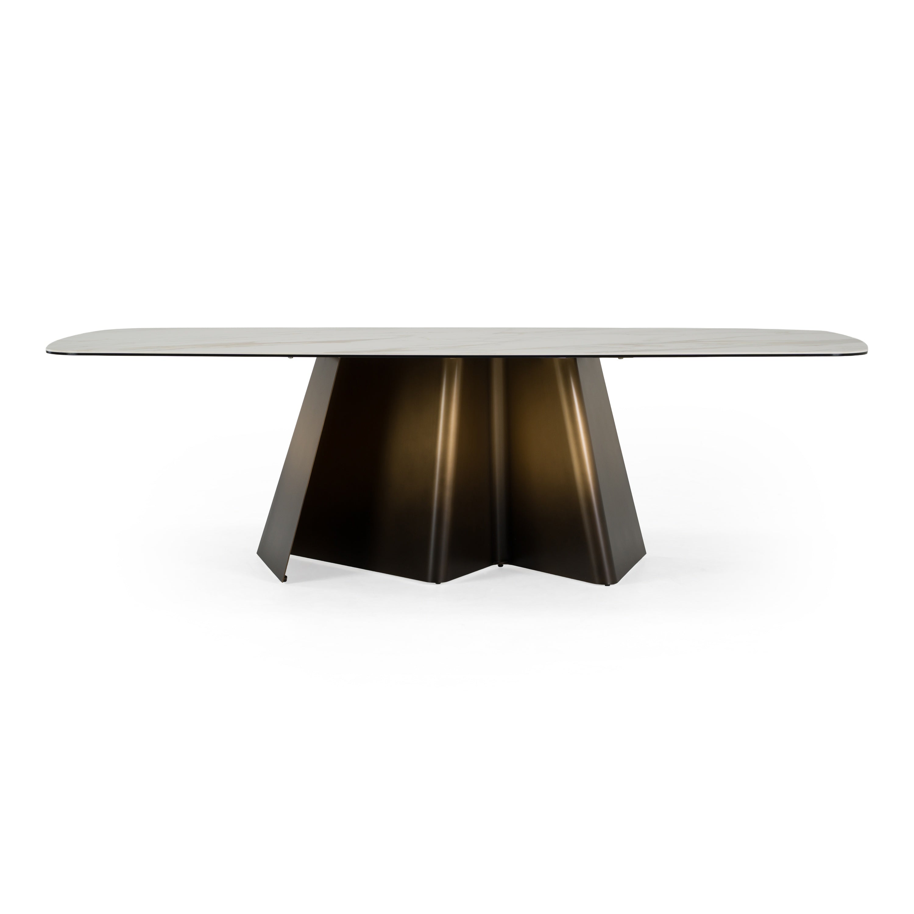 Clifford - Contemporary White Ceramic + Brushed Bronze Dining Table - image 3