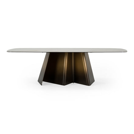Clifford - Contemporary White Ceramic + Brushed Bronze Dining Table - image 3