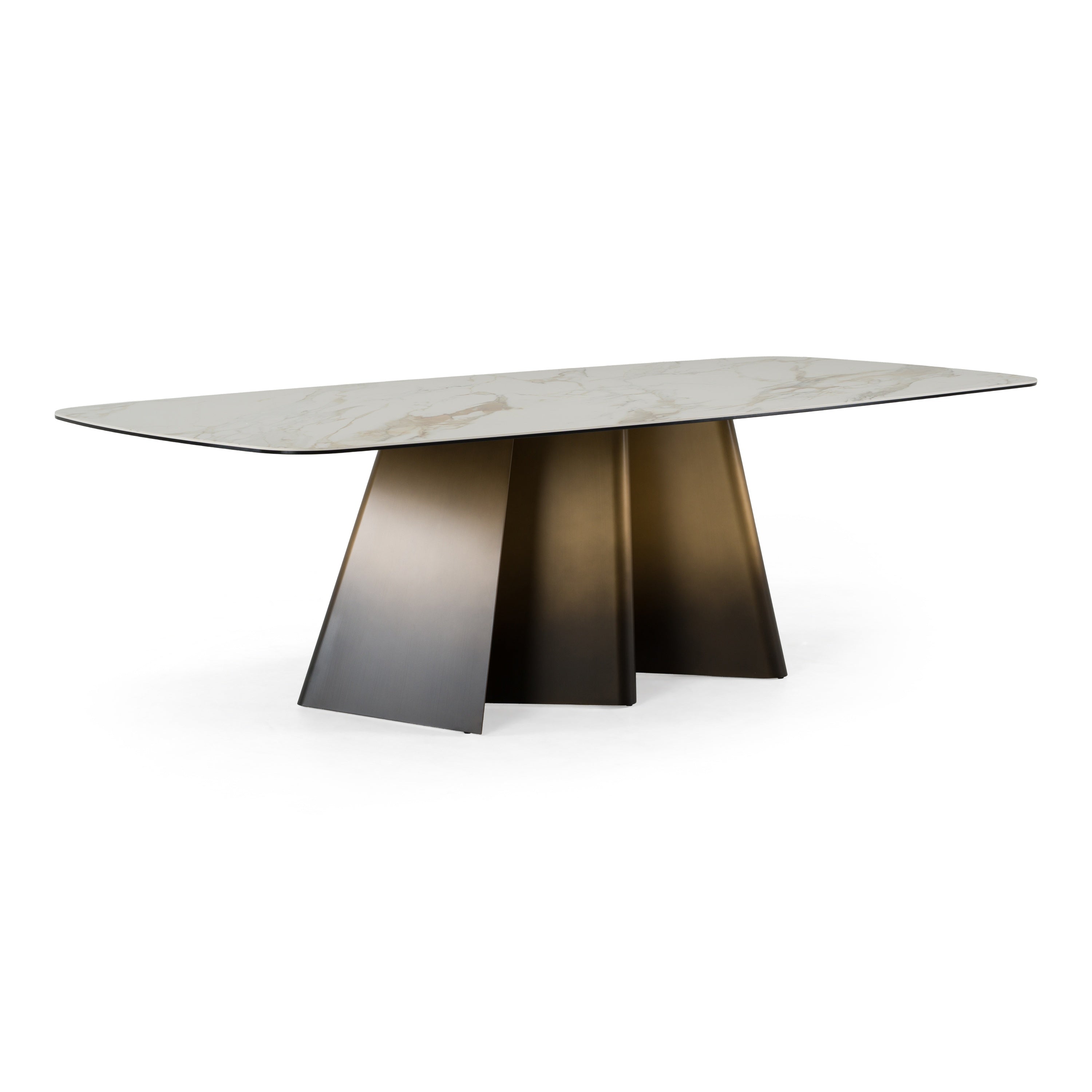 Clifford - Contemporary White Ceramic + Brushed Bronze Dining Table - image 4