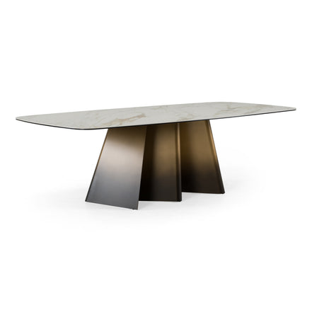 Clifford - Contemporary White Ceramic + Brushed Bronze Dining Table - image 4