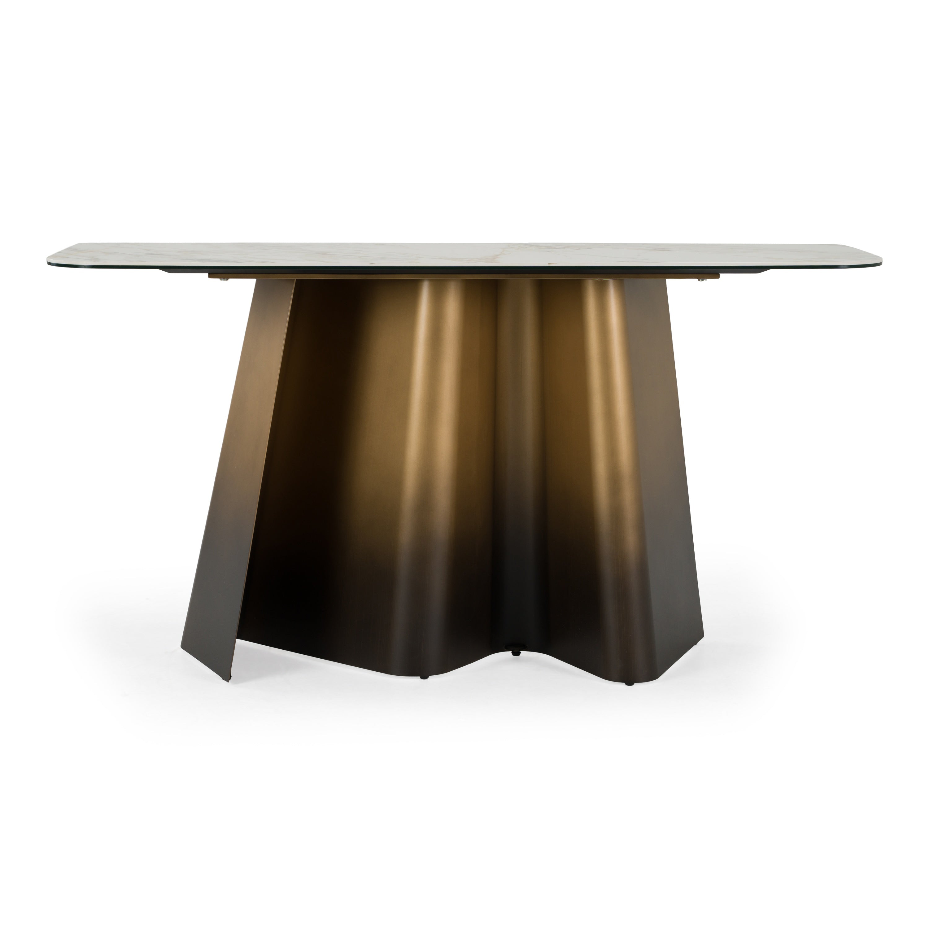 Clifford - Contemporary White Ceramic + Brushed Bronze Console Table - image 3
