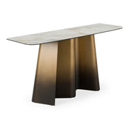 Clifford - Contemporary White Ceramic + Brushed Bronze Console Table - image 4