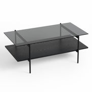 Conley - Mid-Century Modern Grey Glass + Black Ash Coffee Table
