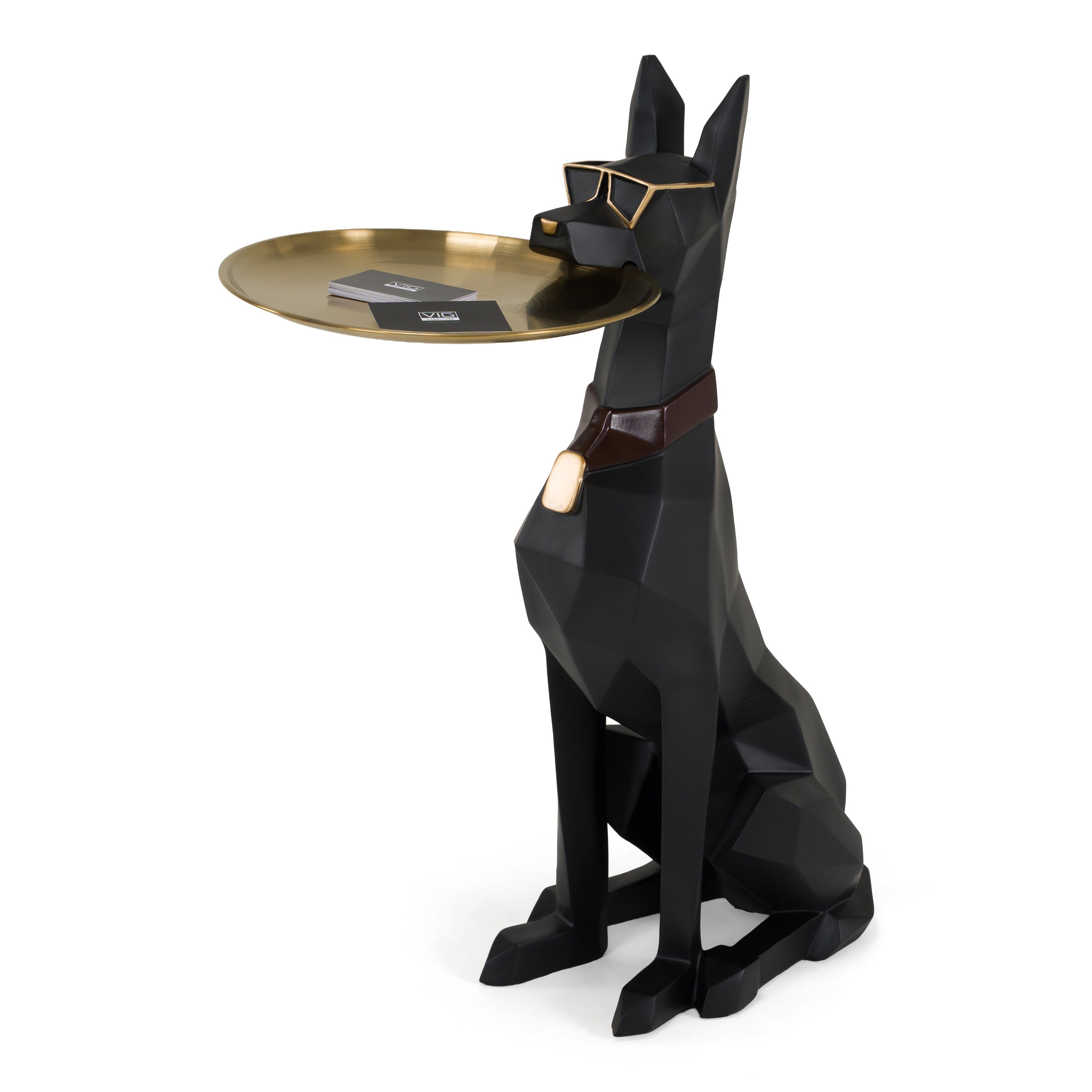 Cool Dog With Plate Modern Black + Gold Sculpture - image 3