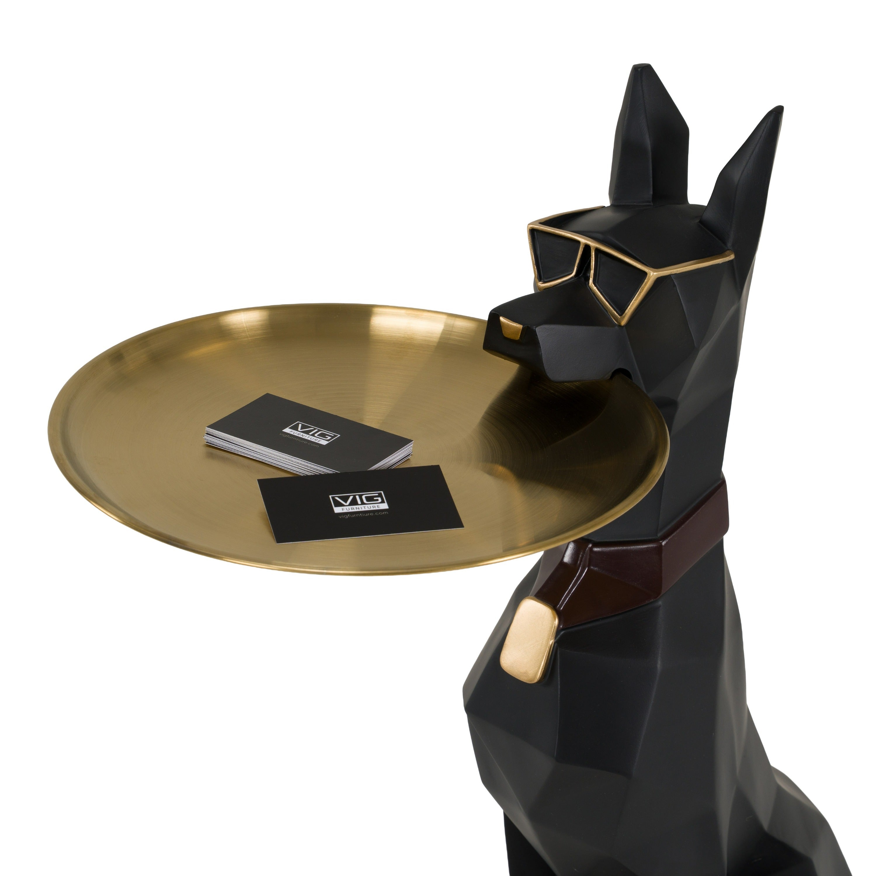 Cool Dog With Plate Modern Black + Gold Sculpture - image 5