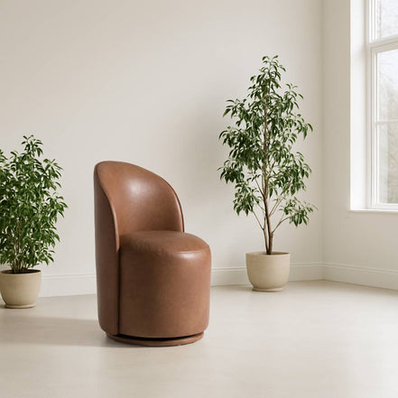 Correa - Modern Brown Vegan Leather Swivel Dining Chair - image 3