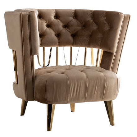 Courtney - Beige & Gold Fabric Lounge Chair