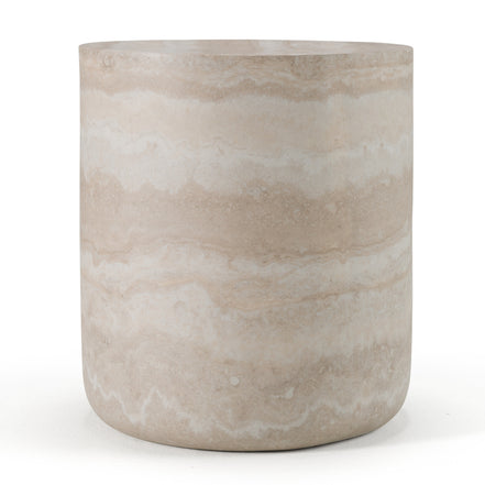 Cozad - Modern Faux Travertine Round End Table