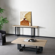 K8963 - Natural Oak + Black Metal Console Table