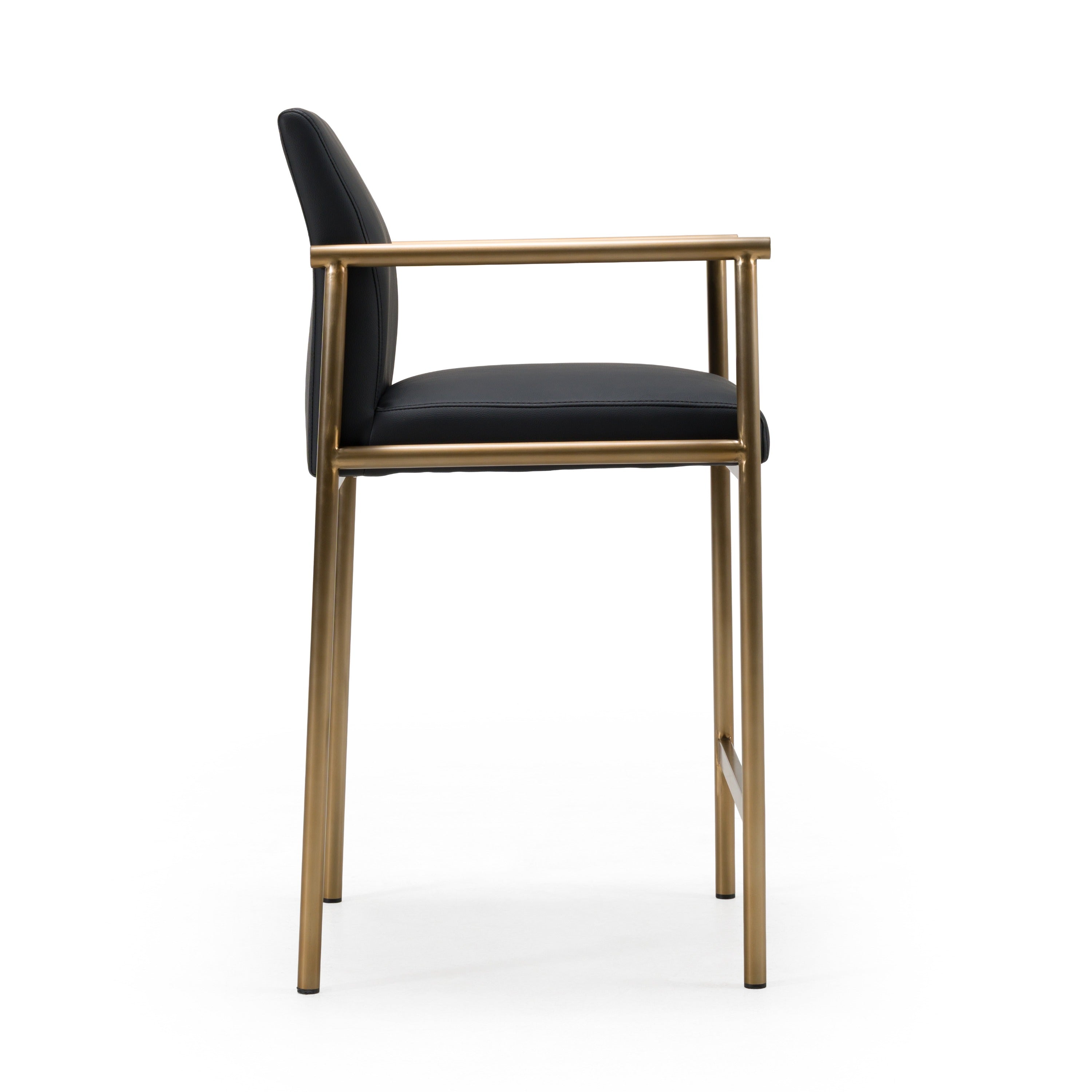 Custer - Modern Black Vegan Leather + Brass Counter Chair - image 2