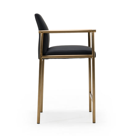 Custer - Modern Black Vegan Leather + Brass Counter Chair - image 2