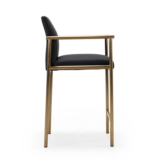 Custer - Modern Black Vegan Leather + Brass Counter Chair - image 2