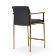 Custer - Modern Black Vegan Leather + Brass Counter Chair - image 3