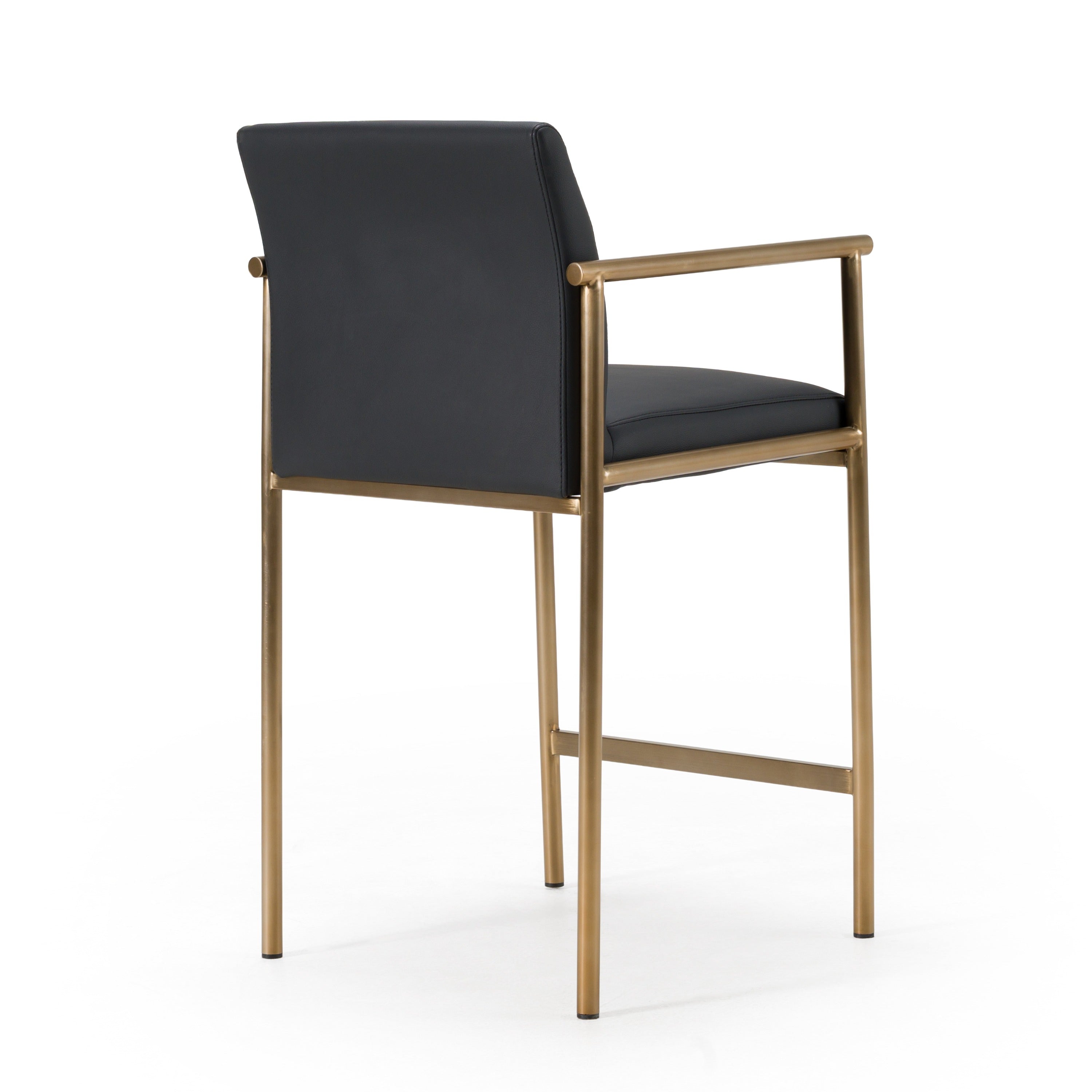 Custer - Modern Black Vegan Leather + Brass Counter Chair - image 3