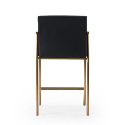 Custer - Modern Black Vegan Leather + Brass Counter Chair - image 4