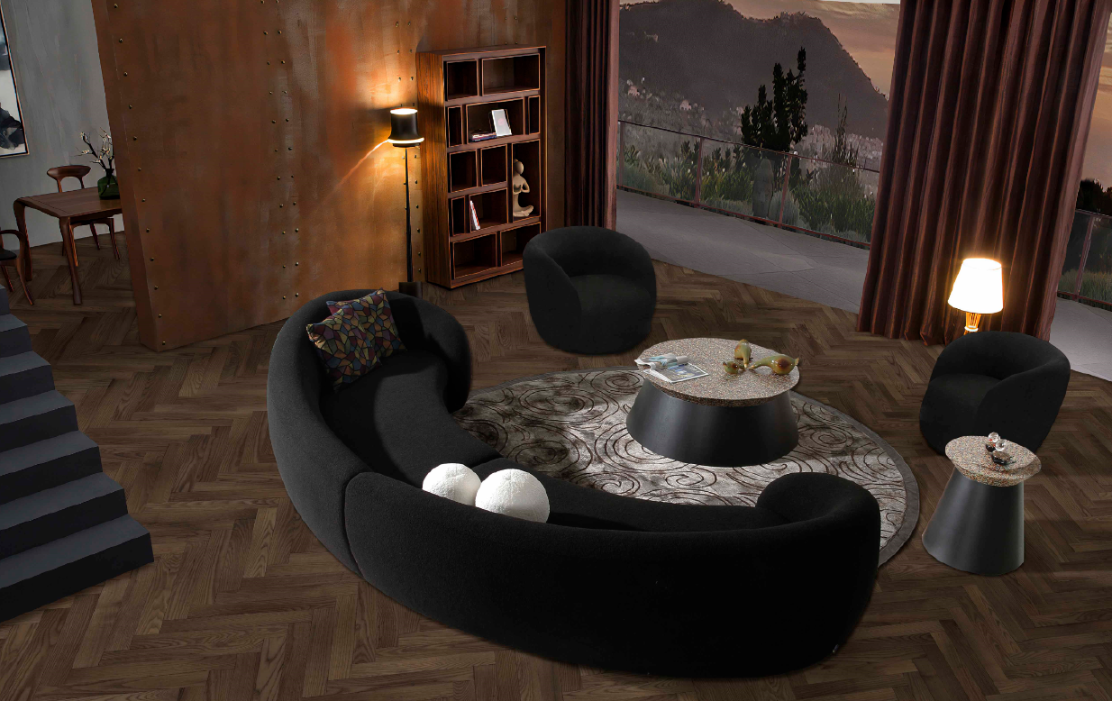 Kilmer Modern Black Curved Fabric Sectional Sofa