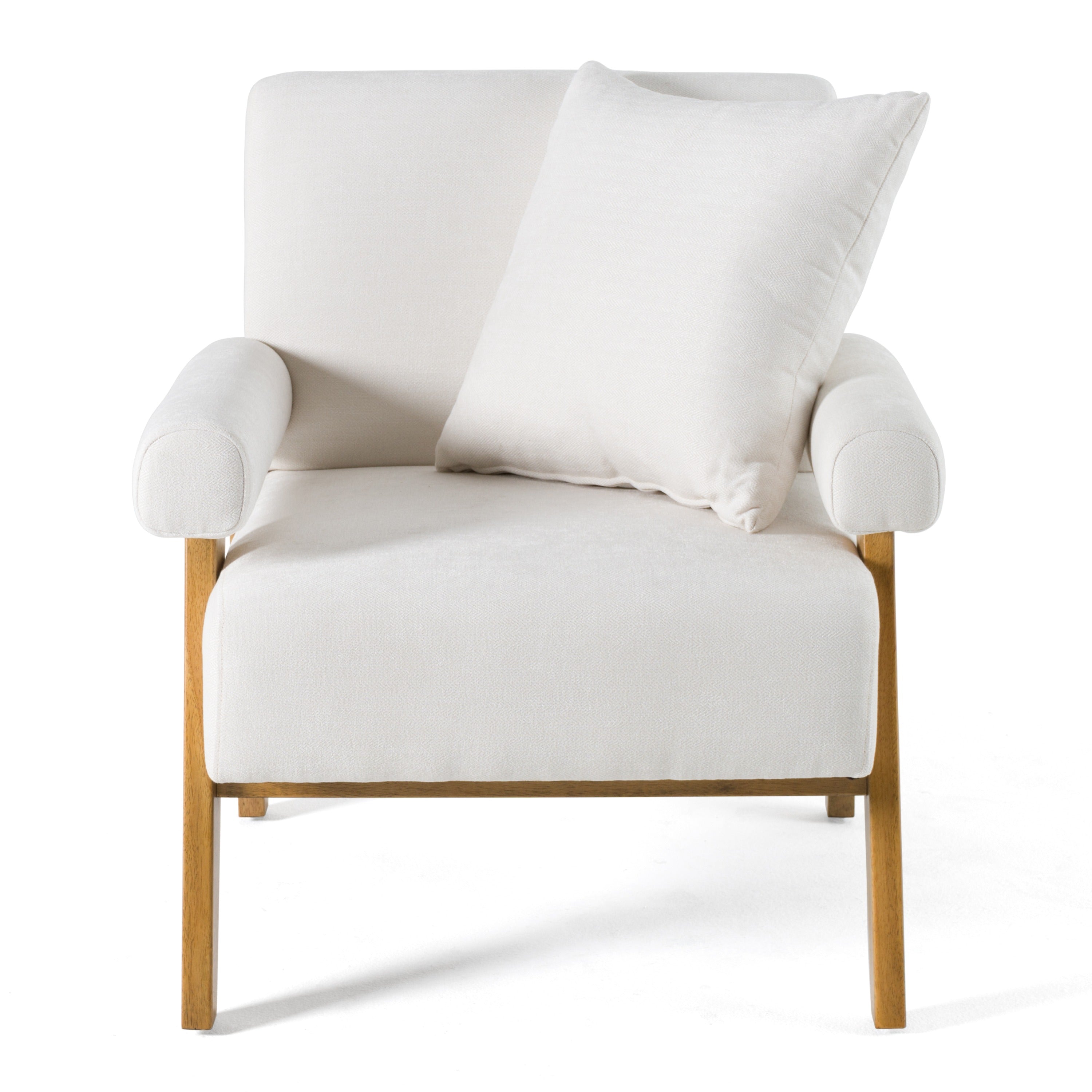 Cynthia - Modern White Fabric + Wood Accent Chair - image 2