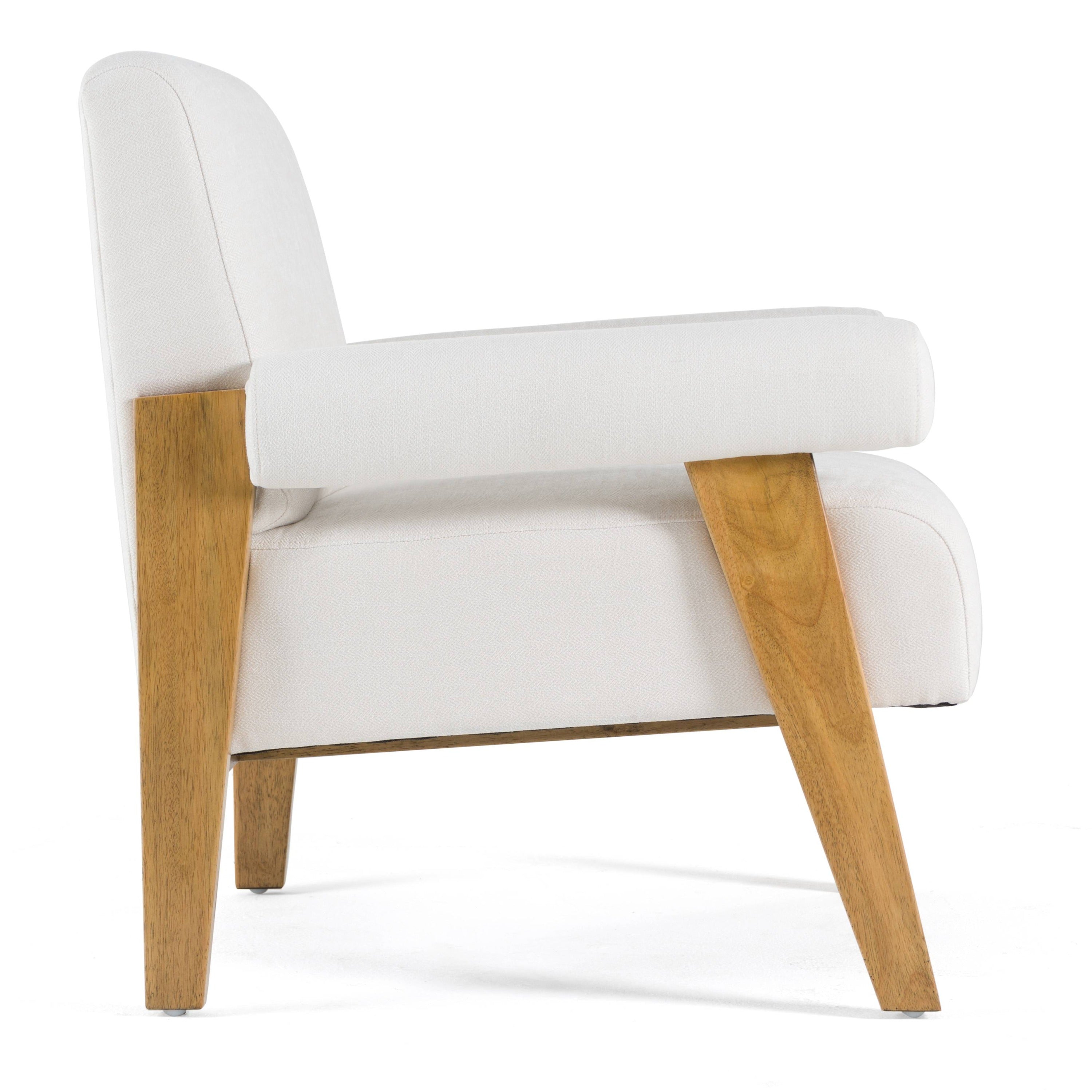Cynthia - Modern White Fabric + Wood Accent Chair - image 3
