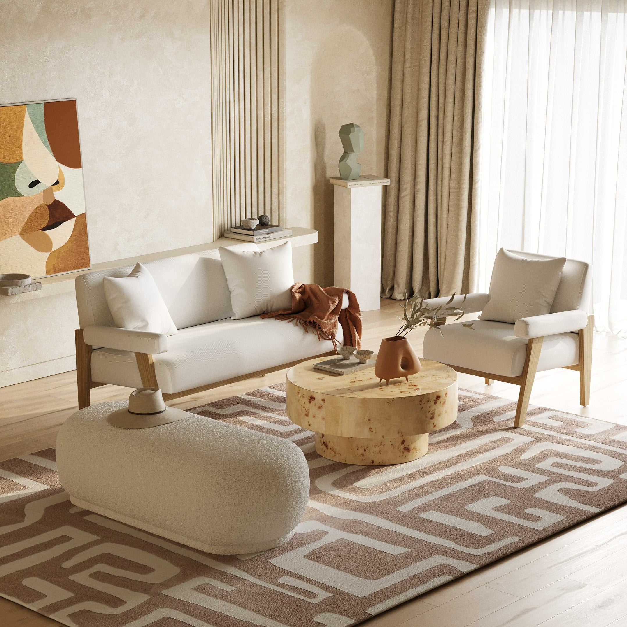 Cynthia - Modern White Fabric + Wood Loveseat - image 5