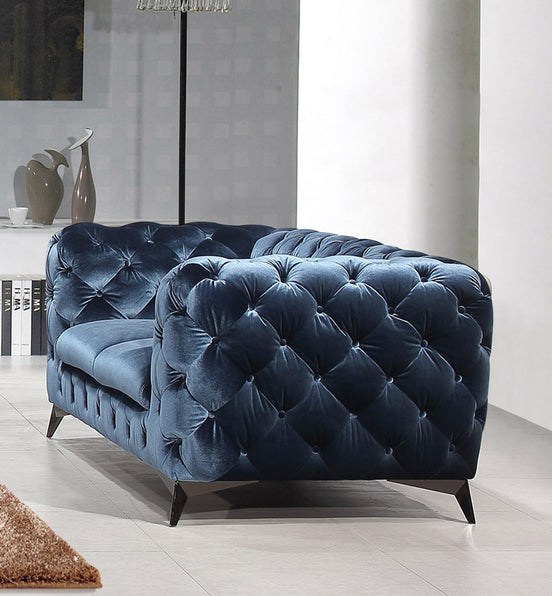 Delilah Modern Blue Fabric Loveseat - image 2