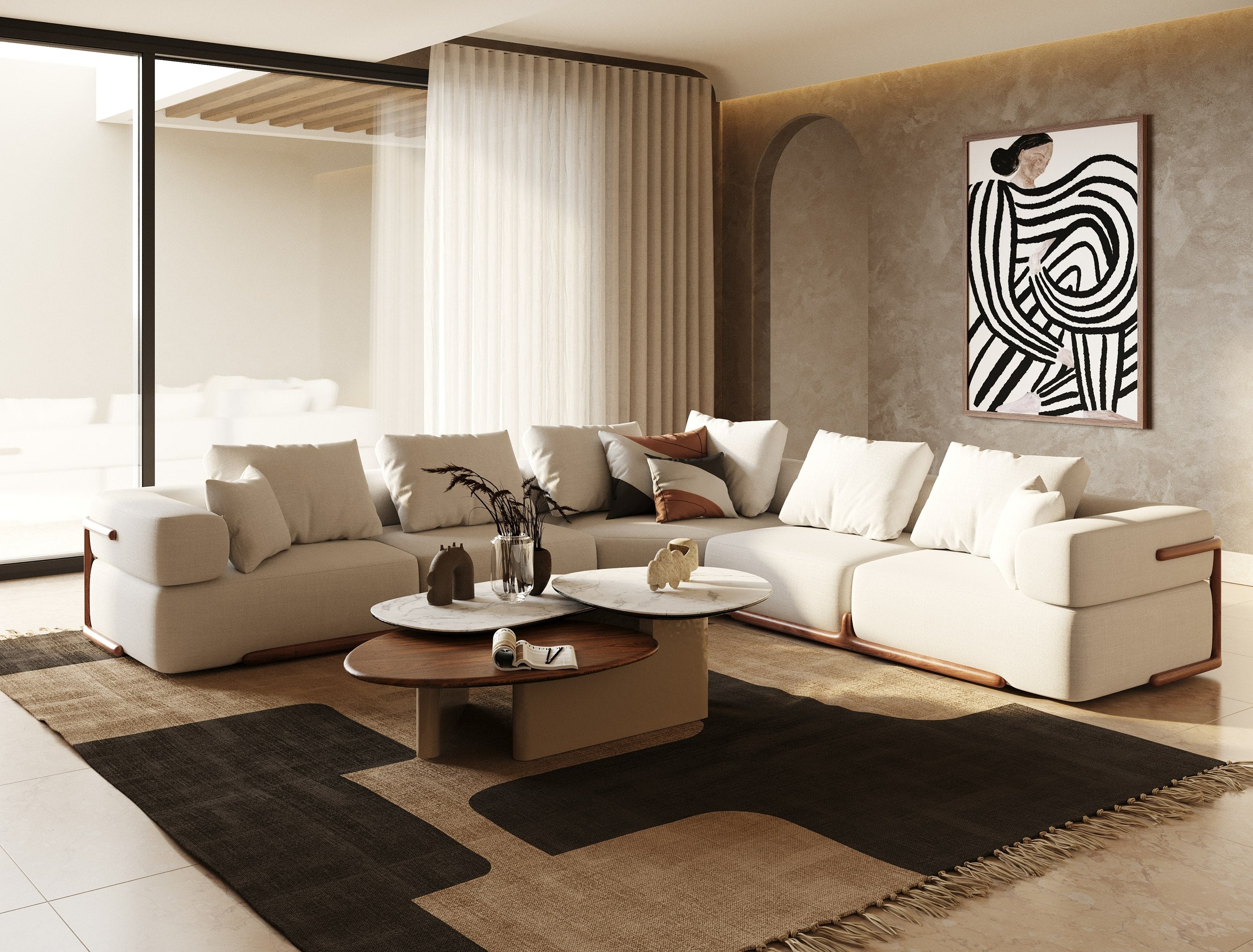 Simone - Modern Off-White Fabric Sectional Sofa - image 4