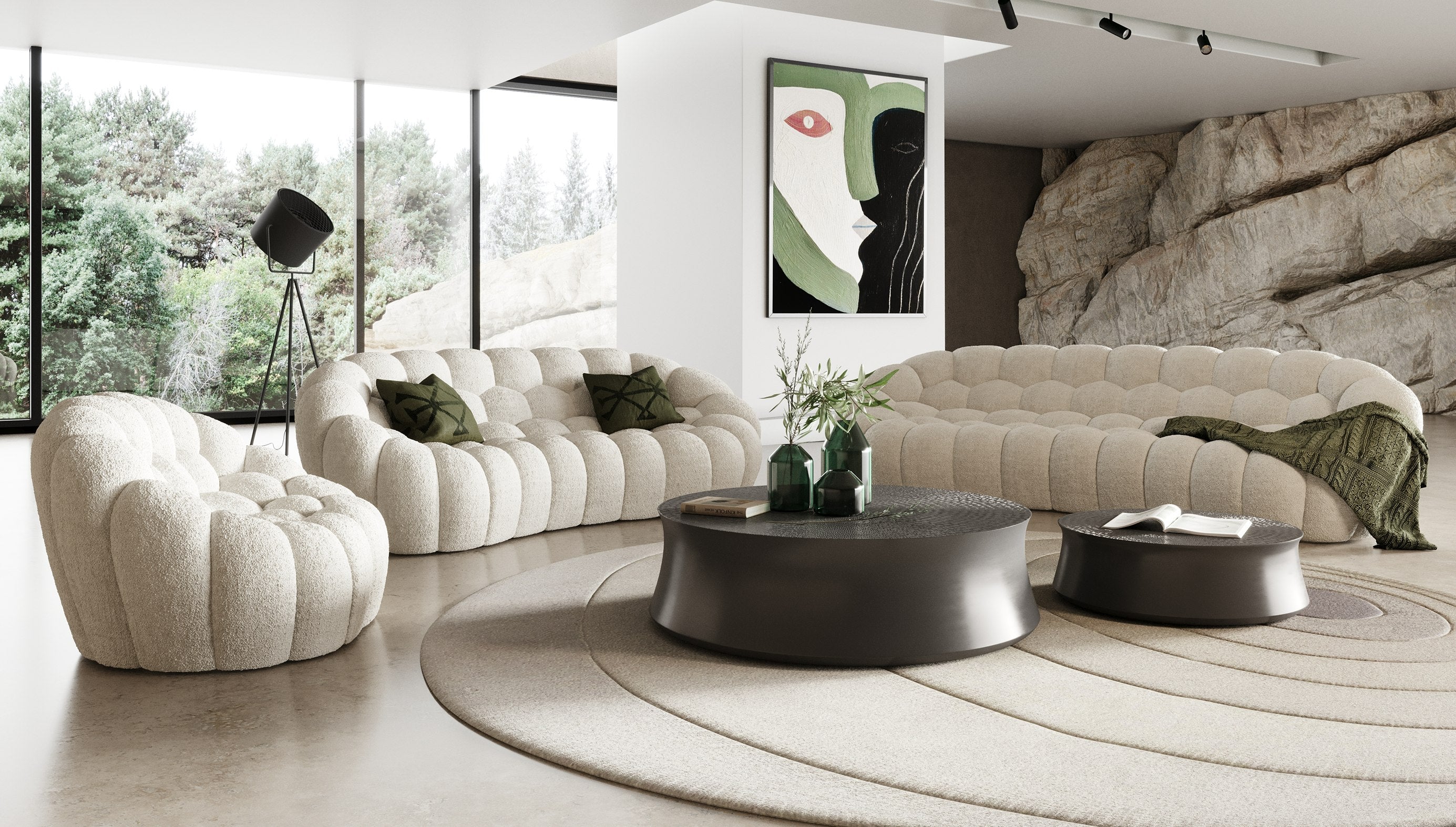 Yolonda - Modern Curved Off-White Fabric Sofa Set - image 5
