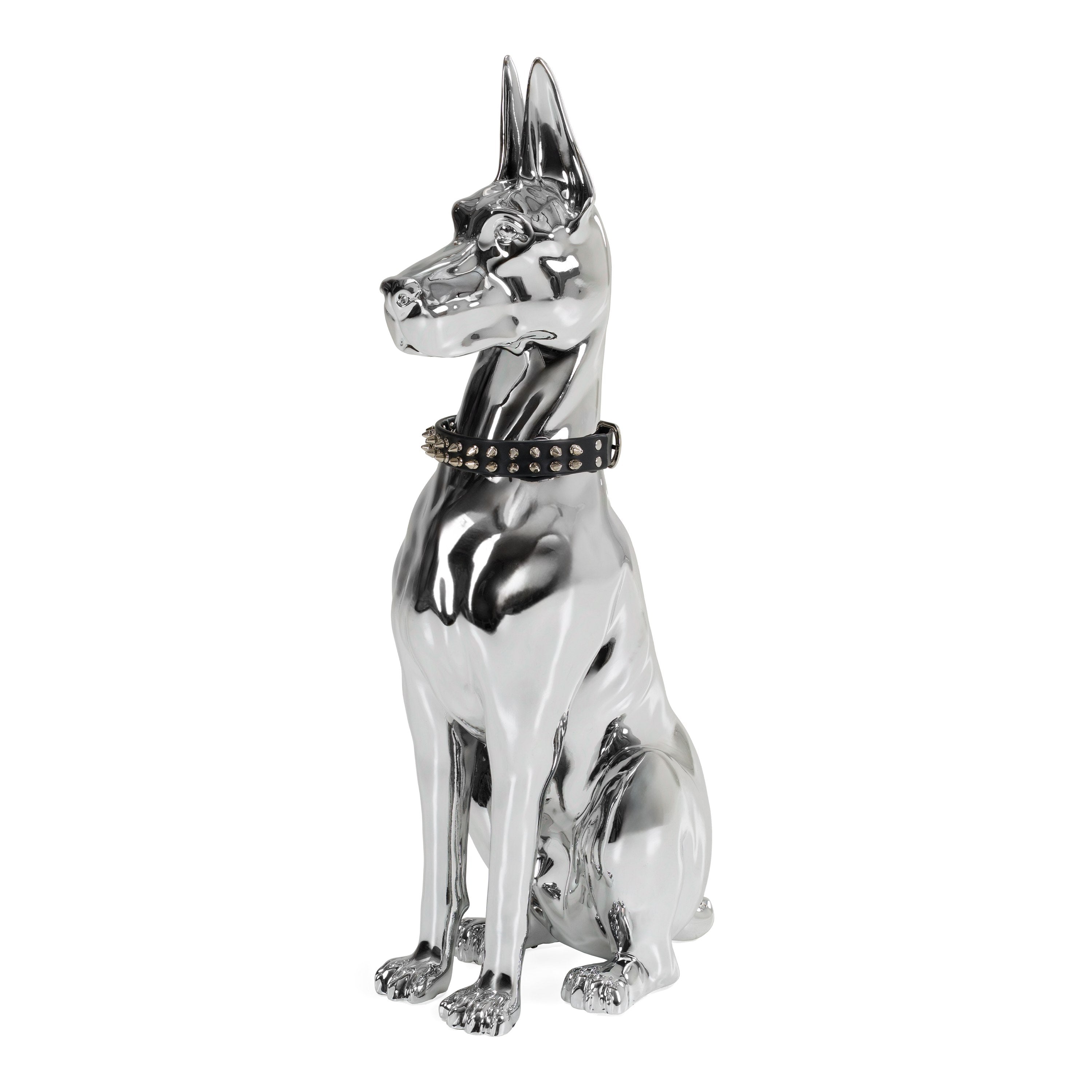 Doberman Dog - Silver Fiberglass Sculpture - image 3
