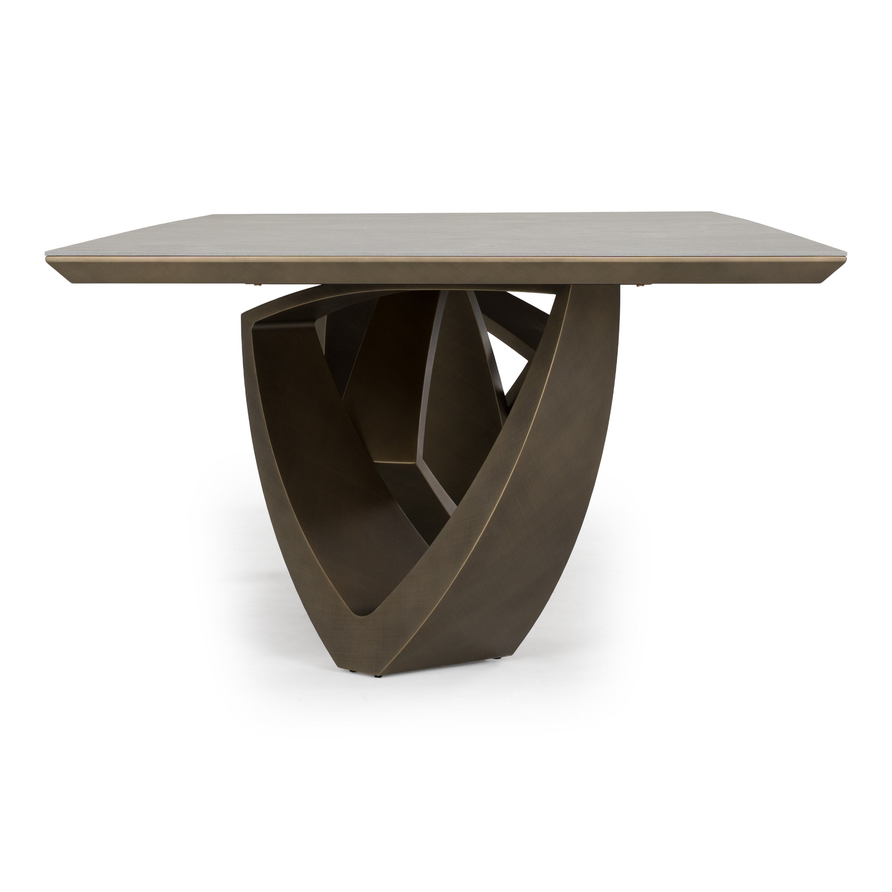 Dollemore - Modern Faux Travertine Ceramic + Antique Brass Dining Table - image 2