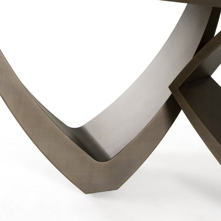 Dollemore - Modern Faux Travertine Ceramic + Antique Brass Dining Table - image 3