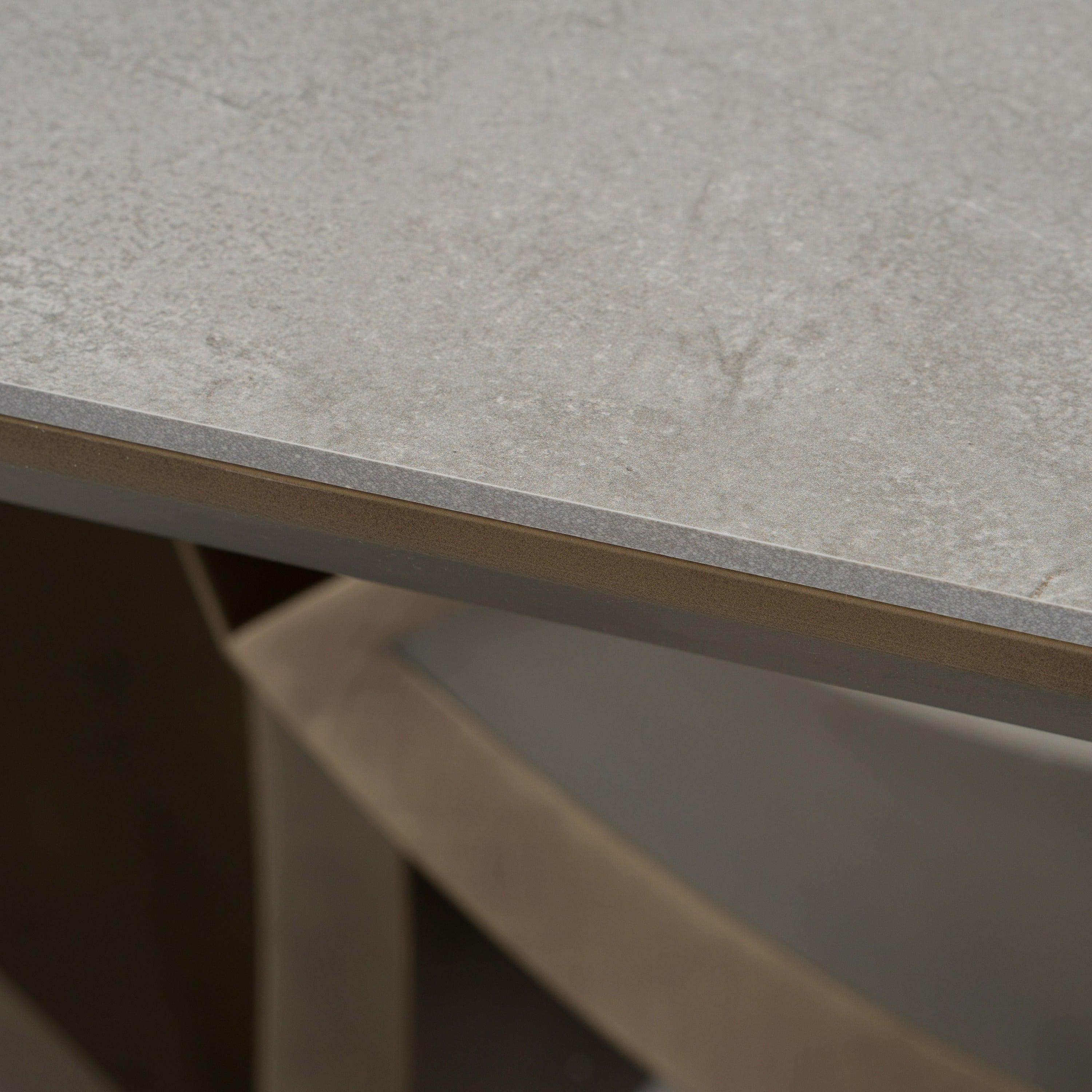 Dollemore - Modern Faux Travertine Ceramic + Antique Brass Dining Table - image 4