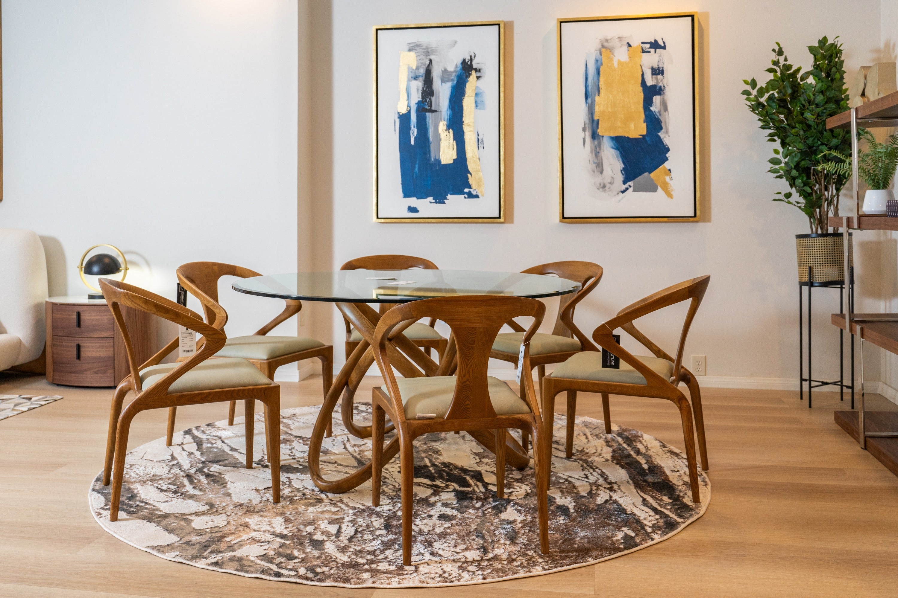 Mason Modern Round Glass & Walnut Dining Table - image 2