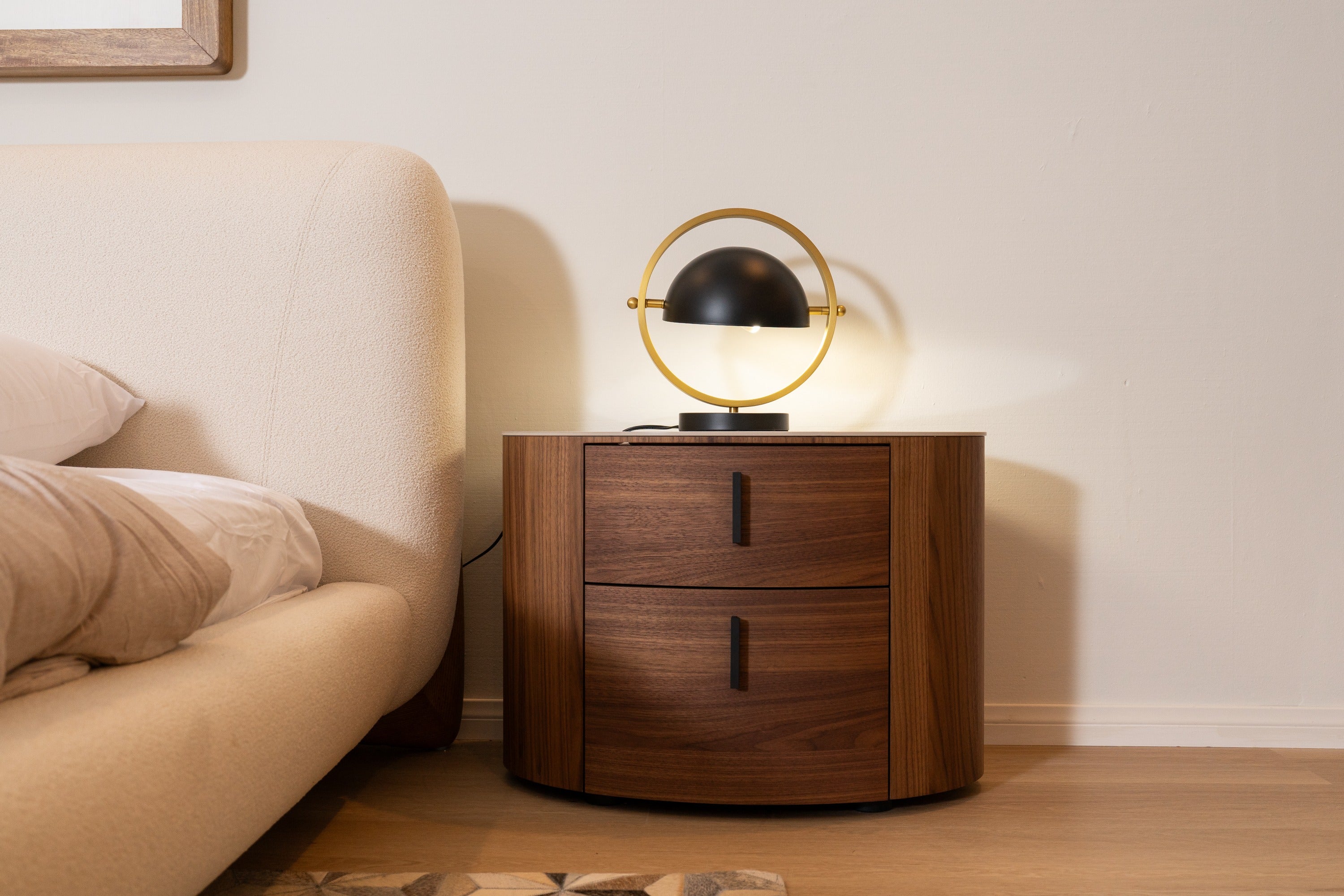 Chelton - Contemporary White Ceramic & Walnut Oval Nightstand - image 2