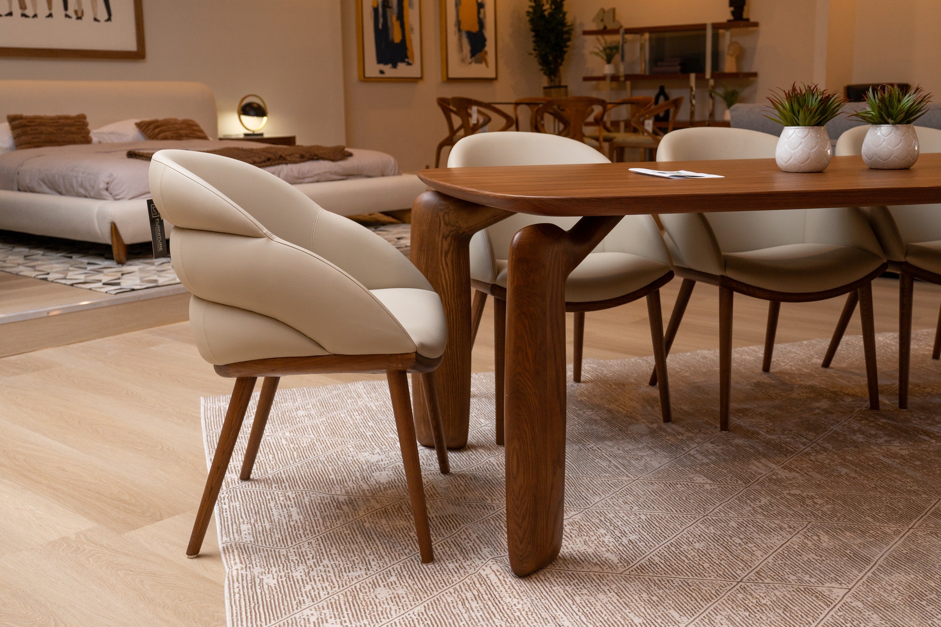 Michael - Mid-Century Modern Beige Vegan Leather + Walnut Dining Chair - image 2
