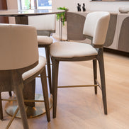 Calvary - Mid-Century Modern Beige Vegan Leather + Grey Ash Counter Chair